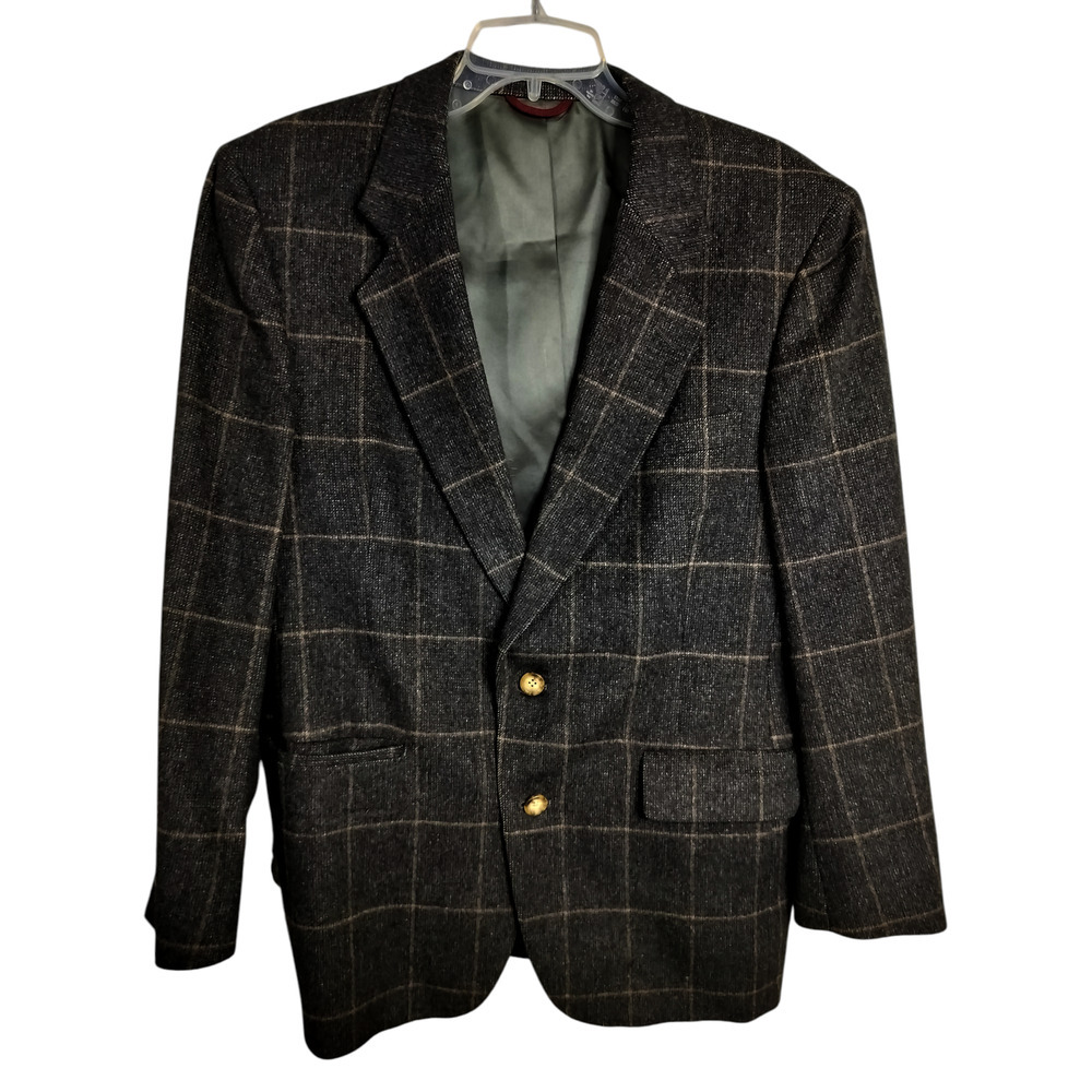 M545)Hart Schaffner Marx Two Button Brown Plaid Camel Hair Blazer 42R